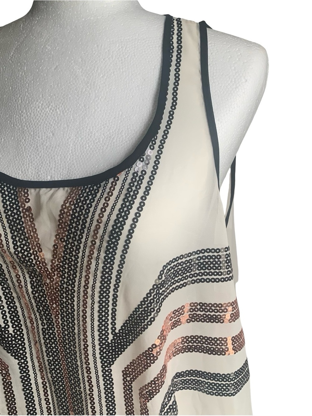 Material Girl Semi Sheer Sequin Tunic Tank Topper Event Party Cream Black S - Picture 6 of 14
